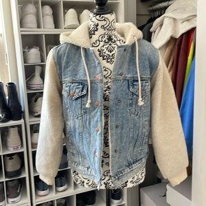 Jean jacket with Sherpa sleeves & hood